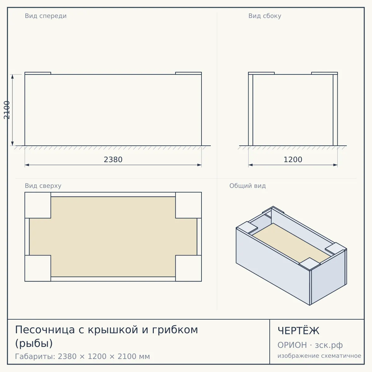Песочница с крышкой и грибком (рыбы) — чертёж